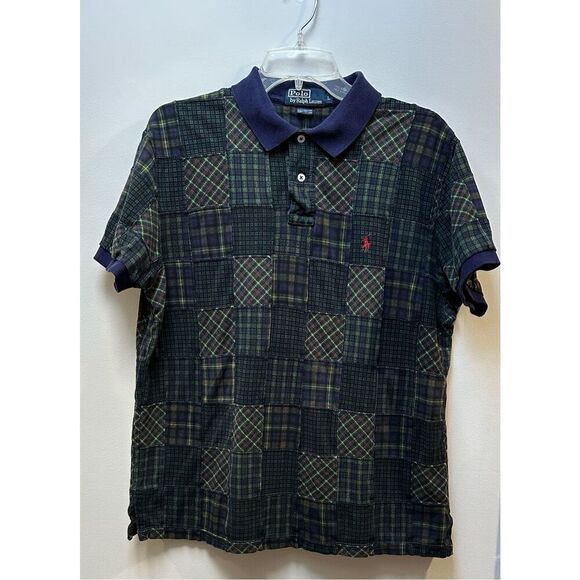 Polo by Ralph Lauren VTG men’s blue green patchwork polo size Large #44-1738 - Picture 1 of 4